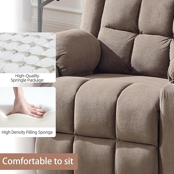 Swivel Rocker Recliner Chair for Adults with Massage and Heat Cup Holders and Side Pockets Glider Rocking Reclining Single Sofa Chair for Living Room (Coffee)