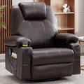 Oversized Swivel Rocker Recliner Chair with Heat and Massage Big Recliner Chair for Living Room 360 Degree Swivel Rocking Single Sofa with USB Port and Cup Holders (Leather Dark Brown)