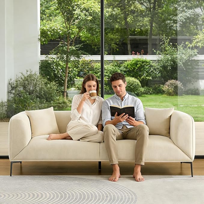 82.7 Modern Sofa Couch Sectional Sofa with Metal Legs Boucle Fabric 3 Seater Cloud Couch with 2 Pillows Upholstered Loveseat Couch for Living Room Apartment Office.(Beige)