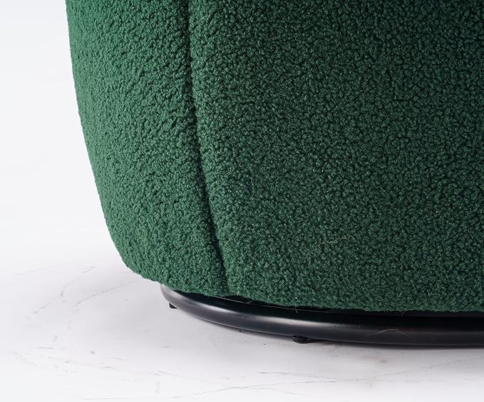 Swivel Accent Armchair Dark Green Teddy Upholstered Barrel Chair with Metal Ring Cozy Reading Chair for Living Room Bedroom Dorm