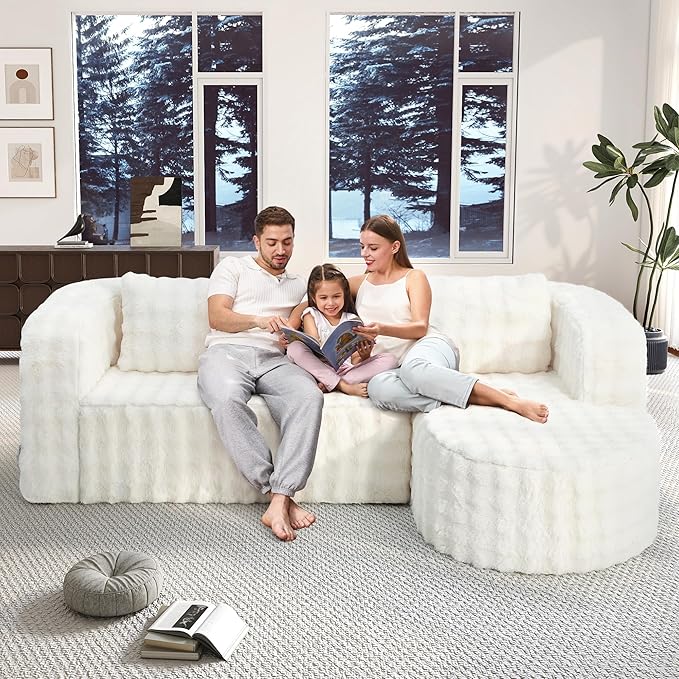 Hobestluk 96 Cloud Sectional Couch Modern Boneless Couch 3 Seater with Oversized Chaise L Shaped Modular Sofa Couches for Living Room Apartment No Assembly Required (Bubble WhiteRight Facing Chaise)