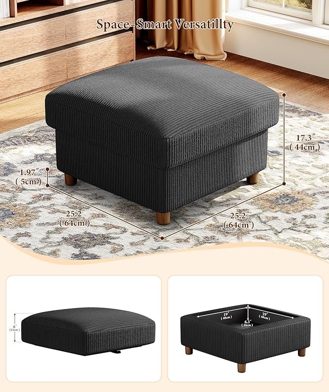 Kidirect 70in U Shaped Couch Modular Sofa No Tool Assembly Comfy Sectional Couches for Living Room 21in Deeper Seats Corduroy Sofas for Living Room with 2 Pillows Loveseat Sofa Set Black Couch |