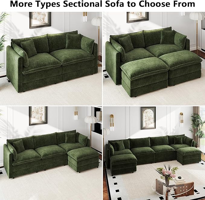 Aoowow Single Deep Seat Sofa Comfy Chenille CouchModern Upholstered Accent Armchair with Pillow for Living Room Bedroom Apartment(Green)