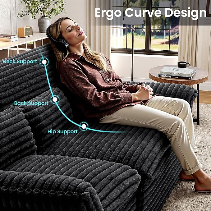 Modular Sectional SofaBoneless Couch for Living Room3 Seat L-Shaped Cloud Sectional Couch with Double-Layer Thickened Deep SeatComfy Corduroy Fabric Sofa Bed72h ReboundGrey