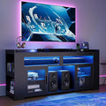 IRONCK TV Stand for TVs Up to 60 with Charging Station LED Entertainment Center Modern Carbon Fiber Media Console with Adjustable Glass Shelves &amp 2 Doors Organize Your Gaming &amp Living Room