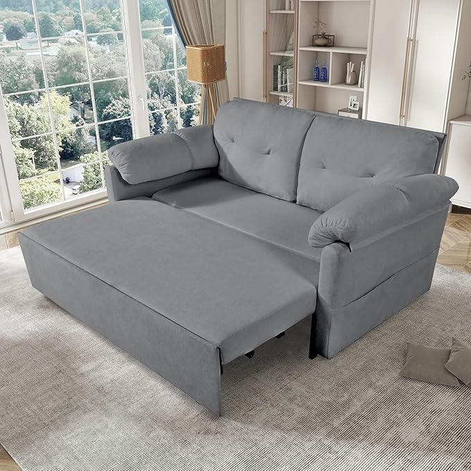 71.65 Convertible Pull Out Sofa Bed Queen Size 3-in-1 Convertible Sleeper CouchMulti-Functional Chenille Loveseat Sofá for Living RoomBedroomApartmentOfficeGray