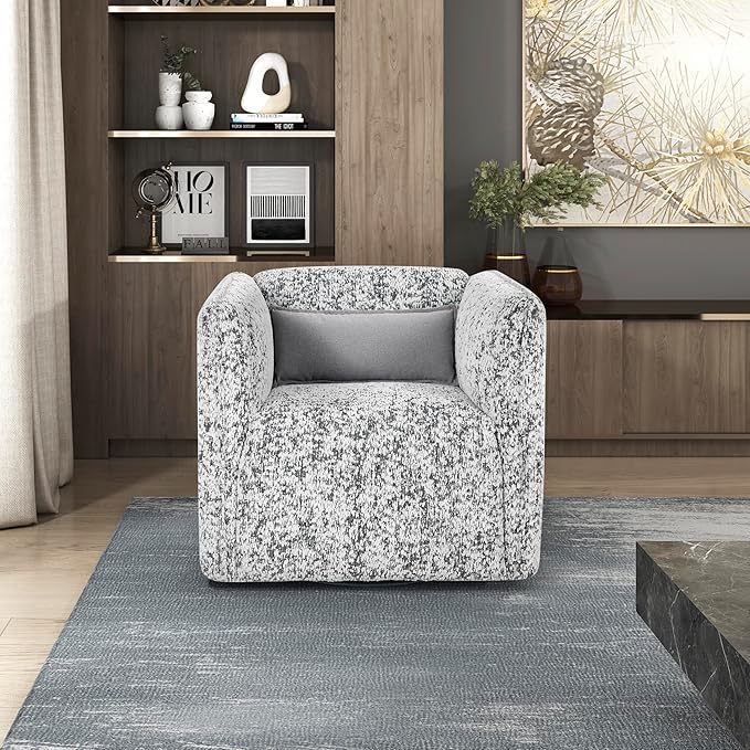 Lexicon 360 Degree Swivel Accent Chair Modern Jacquard Fabric Barrel Chair with Metal Swivel Base and Lumbar Pillow for Living Room/Bedroom/Office Assembled Gray