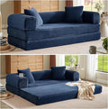 Folding Convertible Sleeper Sofa Bed Corduroy Upholstered Boneless Couch with Pillows Modular Floor Sofa Compression Couch for Living Room No Assembly Required (Blue)