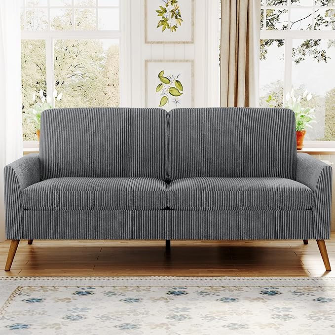 68 Loveseat Sofa Comfy Grey Corduroy Couches for Living Room Mid Century Modern Love Seat Sofa Tool-Free Setup Small Couches for Bedroom Office