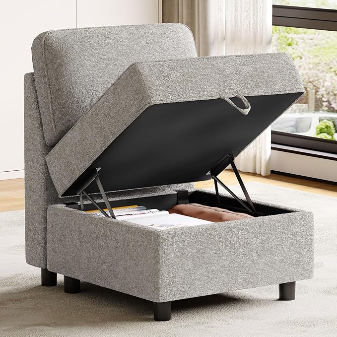 Fabric Middle Module for Modular Sofa Customizable Sectional Sofa Couch Accent Armless Chair with Storage Seat Single SeatGrey