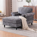 Setawix Chenille Upholstered Chaise Lounger Sleeper Sofa ChairOversized Chaise Lounge Chair Indoor with Rolled ArmsMid Century Modern Lounger Couch for Living Room Bedroom (Dark Grey 43.3 W)
