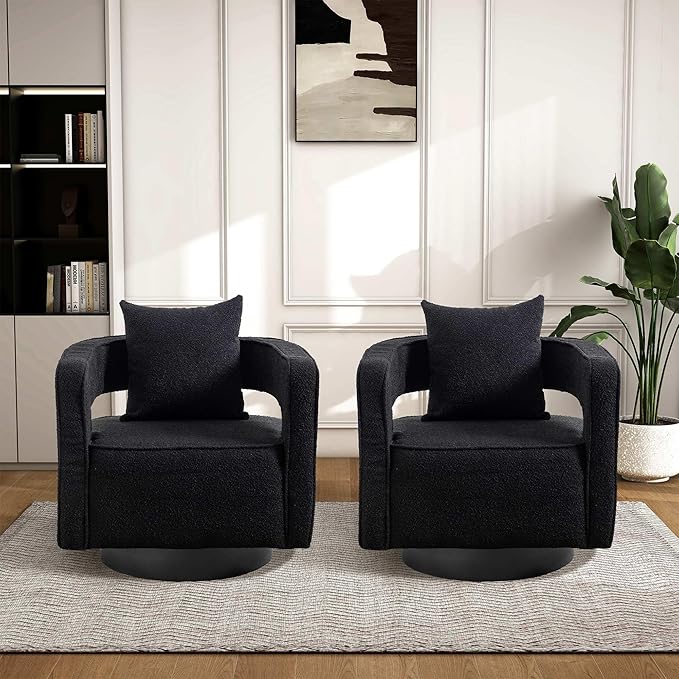 Aoiy &amp Wifon 28.95 W Swivel Accent Chairs for Living Room 360 Degree Swivel Barrel Chair Living Room Accent Chair Boucle Black 2PACK
