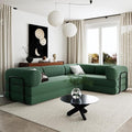 116''W Modular Sofa Bed in Corduroy Fabric L Shaped Sectional Couches Modern Upholstered Couches with Iron Frame Support 4 Independent Mattresses 3 Wedge Cushions and 1 Flat Cushion (Green/22)