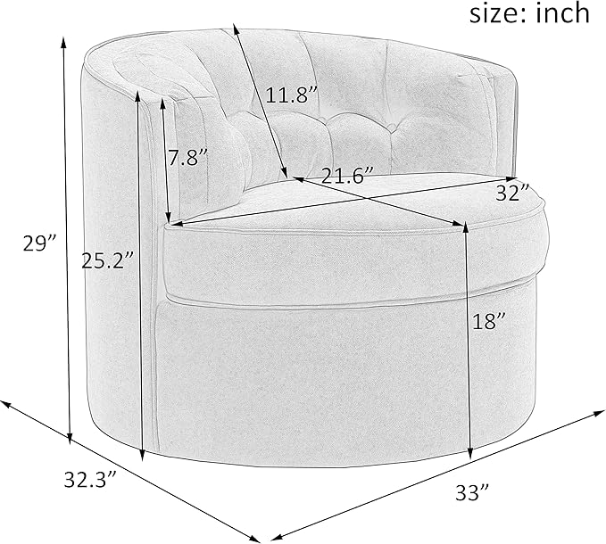 Swivel Accent Barrel Chair 33 Tufted Back Fabric Sofa Barrel Chair Modern Round Lounge Club Chair for Living Room Bedroom Hotel (Grey+Round+L)