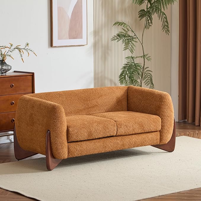Christopher Knight Home Alma 63 Boucle Loveseat with Wood Legs 2 Seater Sofa Couches for Living Room Upholstered Couch Chair Soft Seating Lounge Sofa Chair Cozy Loveseat with Armrest Caramel