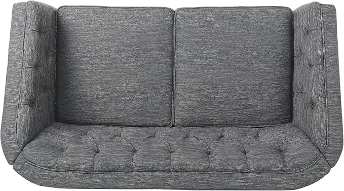 Charcoal Fabric Loveseat Tub-Shaped 2-Seater Sofa with Button-Tufted Stitch Contemporary Living Room Furniture with Birch Wood Legs Cozy Lounge Chair