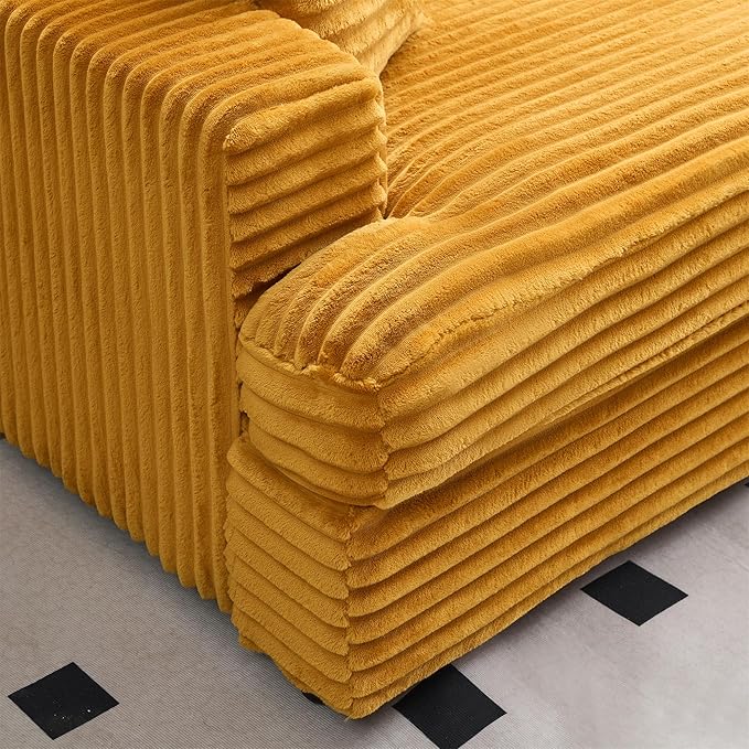 82 Inches Corduroy Square Arms Loveseat Sofa with One Storage Ottoman Comfy Deep Seat Modular Sectional Futon Couch with 4 Throw Pillows for Living Room Bedroom Office (Orange)