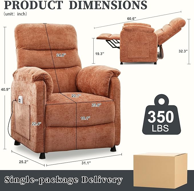 Holaki Power Recliner Chair Chenille Living Room Chairs Reading Lounge Chair Home Theater Seating with Adjustable Backrest and Footrest for Small Spaces Nursery