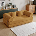 87'' Convertible Compressed Corduroy Folding Cloud Sofa Bed Modern Modular Boneless Pull Out 3 Seater Sleeper in a Box 5 in 1 Foldable Floor Mattress Couch No Assembly Need Yellow Pillows King