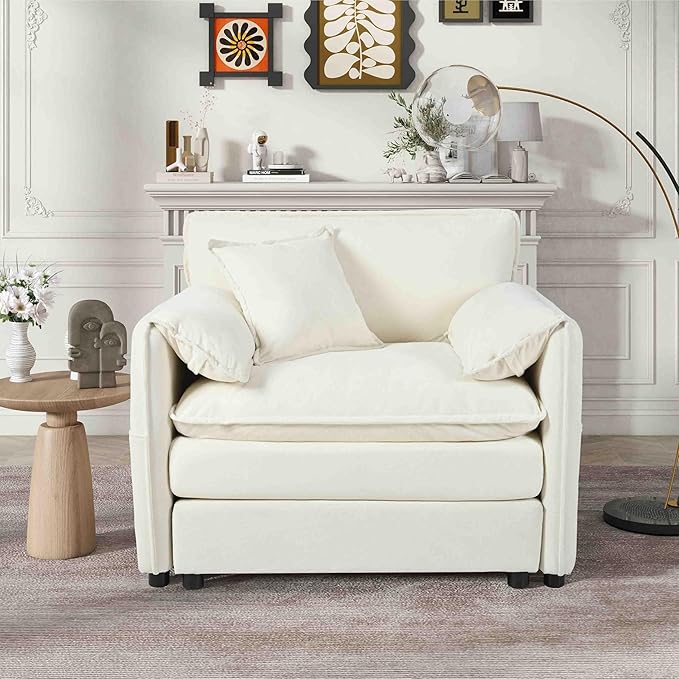 Modular Oversized Sofa Chair - 41.73 Chenille Upholstered Armchair w/Removable Pillow &amp Storage Pockets Heavy Duty 800lbs Capacity DIY Sectional for Living Room &amp Apartment (Beige)