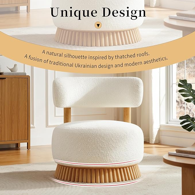 Christopher Knight Home Eloise Modern Accent Chair for Living Room Boucle Upholstered Single Lounge Sofa Chair with Wooden Frame Comfy Reading Chair for Bedroom Light Beige+Natural