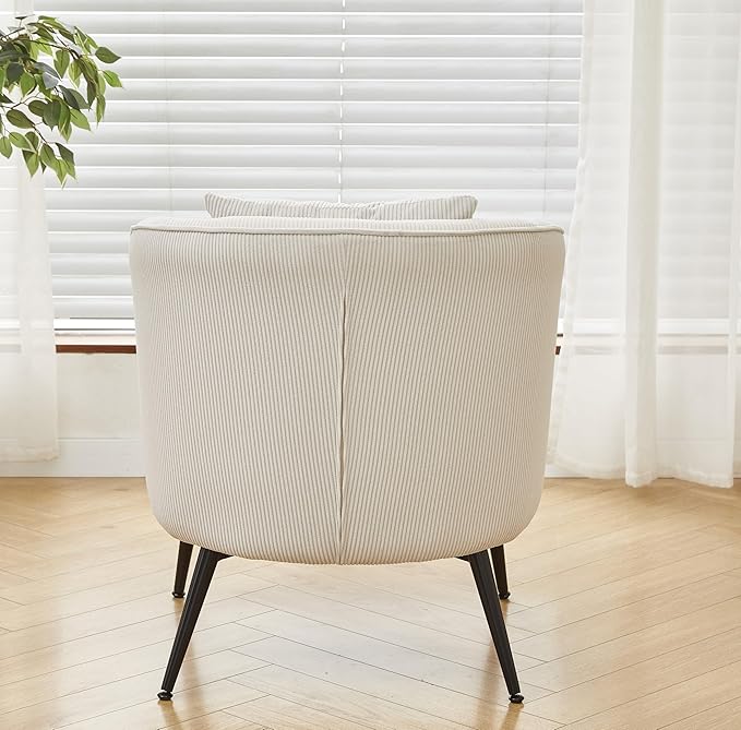 Modern Channel Corduroy Accent Chair with Black Metal Legs Luxurious Design and Comfortable Seating Ideal for Living Room Bedroom or Office Beige