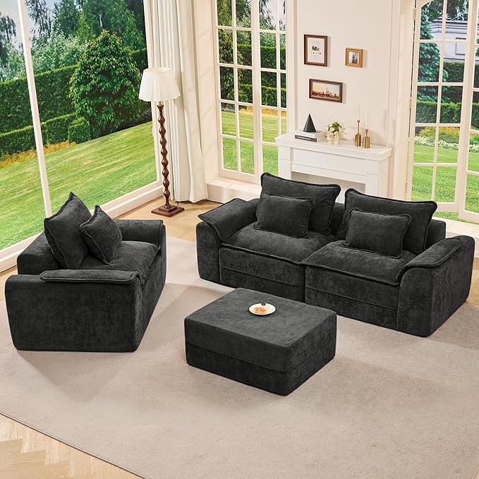Hobestluk Cloud Single Sofa Memory Foam Couch with Deep Seat L Shaped Sofa with Removable Cover Large Couch for Living Room (Dark Grey Single Sofa)