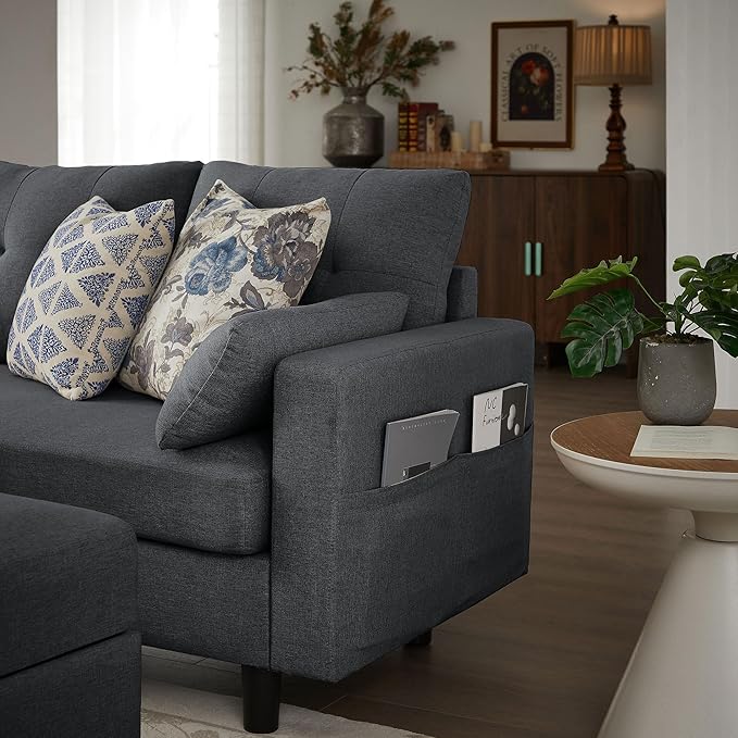 Convertible Sectional Sofa with Storage Ottoman Bench 101 U Shaped Couch 4-Seat Sofa Set for Living Room/Apartment Sectional Couch with Movable Ottoman Darkgrey