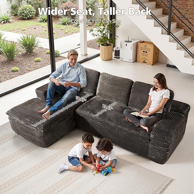 2 Piece Cloud-Like Sectional Sofa No Assembly Required – Ultra Plush Fabric with Thickened Cushions &amp Neck Support L-Shaped Couch with Chaise for Living Room