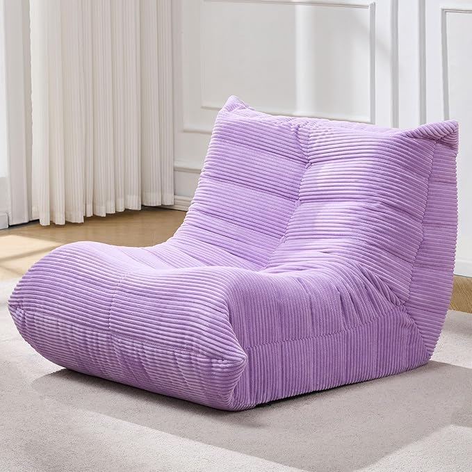 Bean Bag Chairs for Adults Giant Bean Bag Chair Memory Foam BeanBag Chair Bean Bag Sofa with Filler Faux Fur Fireside Beanbags Lazy Sofa for Living Room Bedroom Office (Purple Corduroy Single)