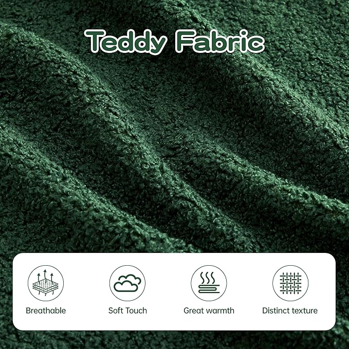 Double Chaise Lounge Chair Indoor Teddy Fabric Boneless Sofa Deep Recliner with 32D High-Resilience Foam Wide Arms for Home Theater ApartmentGreen