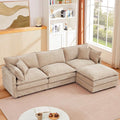 102 L-Shaped Sofa for Living RoomModular Sectional Cloud Sofa Couch with OttomanModern Chenille 3 Seater Sofas with Deep SeatSmall L Shaped Couches for Bedroom (Light Coffee 102)