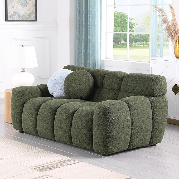 kevinplus 65'' Loveseat Boucle Sofa Couch for Living Room Modern Contemporary 2-Seat Upholstered Cloud Sofa Couch for Apartment Bedroom Dorm Small Space Boucle Fabric Green