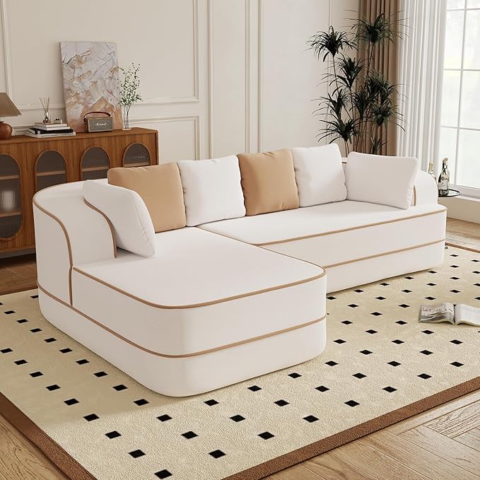 106 Cloud Sectional Couch with L-Shape Chaise Fluffy Comfy Couch 32D Boneless Sofa Deep Seat Sofas &amp Couches for Living Room No Assembly Required (White Left Facing Chaise)