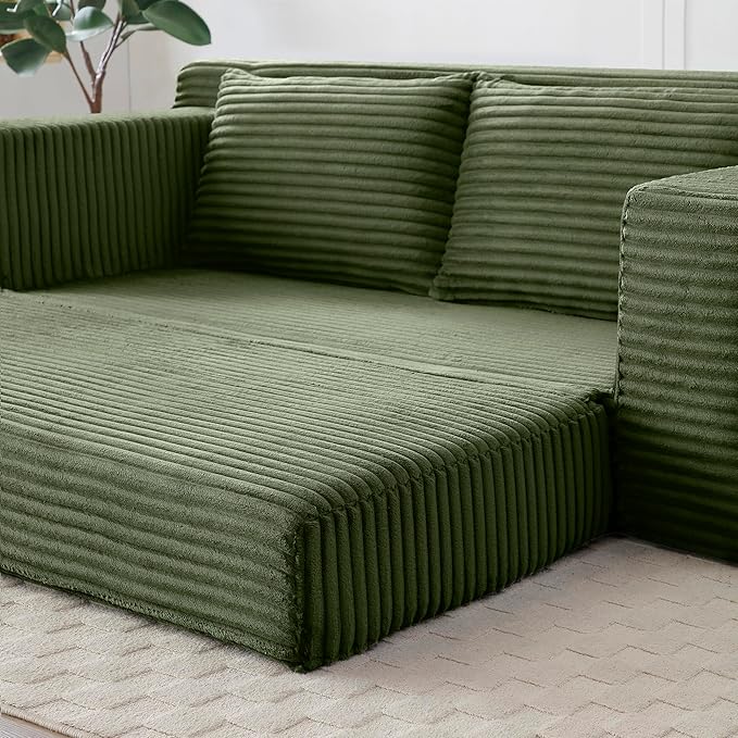 73 Convertible Sofa Bed Pull Out Loveseat Sleeper Sofa with Side Pockets 2 in 1 Folding Couch Bed Fold Out Floor Couch Lounge Sofa with 2 Pillows for Living Room Apartment (Green)