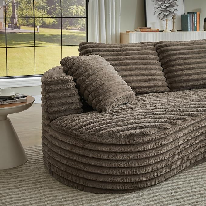 121 Oversized Curved Couch Boneless Couches Sofa with Chaise Deep Seat L-Shape Sectional Sofa for Living Room No Assembly Required (Dark Brown Right Facing Chaise)