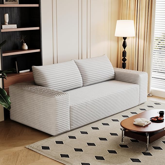 63 Cloud Loveseat Sofa Couch No Assembly Required 2 Seater Foam Floor Couches Modern Apartment Deep Seat Sofas with Corduroy FabricSmall Love SeatWhite