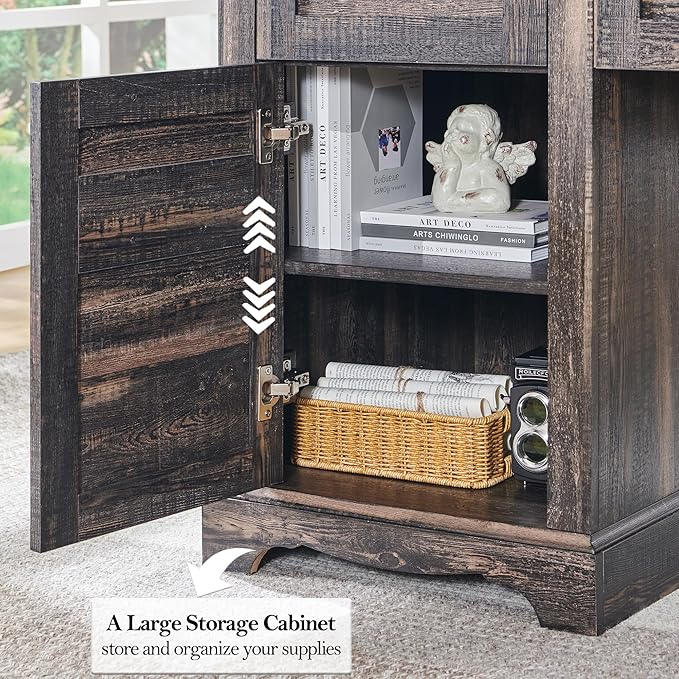 RedLemon 60 Farmhouse Executive Desk Home Office Desk with Drawers Charging Station Keyboard Tray File Drawer Storage Cabinet Wood Rustic Computer Writing Desk (Dark Rustic Oak)