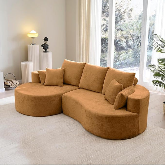 Christopher Knight Home Carden 106 Curved Modular Sectional Sofa Fabric Upholstered Comfy Sofa Couch with Chaise Lounge Modern Cloud Couch with Deep Seat No Assembly Required Browish Orange