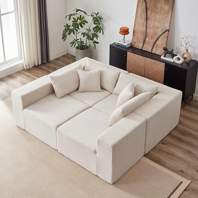 104” Modular Cloud Sectional Couch with Chaise Tiktok Viral Cloud Compressed Foam couches in a Box L-Shape Sofa Bed Boneless Couch for Living Roomno Assembly RequiredBeige