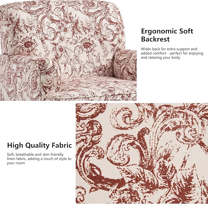 Accent Chair Mid Century Modern Comfy Armchair for Living Room Linen Fabric Single Sofa Lounge for Reading Bedroom Apartment Waiting Room with Wood Legs (Rococo Orange Set of 2)