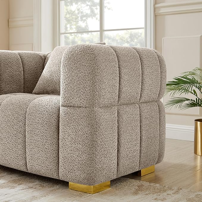 VANOMi Sofa and Chair Set Modern Deep Seat Couch &amp Boucle Sofa Chairs Oversized Upholstered Couch Sets for Living Room Bedroom Office Apartment Camel (2 Pieces)