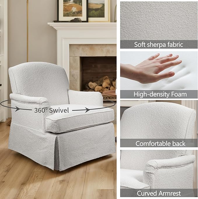 Art Leon Swivel Barrel Chairs Set of 2 - Modern Upholstered Swivel Barrel Chair Fabric Upholstered Accent Arm Chairs with Metal Base Modern Living Room Chairs Sofa Chairs for Bedroom White