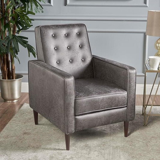 Mid-Century PU Rocker Recliner Chair with Tufted Design Adjustable Single Recliner Sofa with Thicker Seat Cushion with Pocket for Living Room Bedroom Apartment (Slate Style1)
