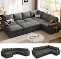 108 Inch Sectional Sleeper Sofa with Pull Out Bed U Shaped 7 Seat Modular Sectional Sofa with Storage Sectional Couches for Living Room Cloud Modular CouchRemovable Sofa Cover Dark Grey