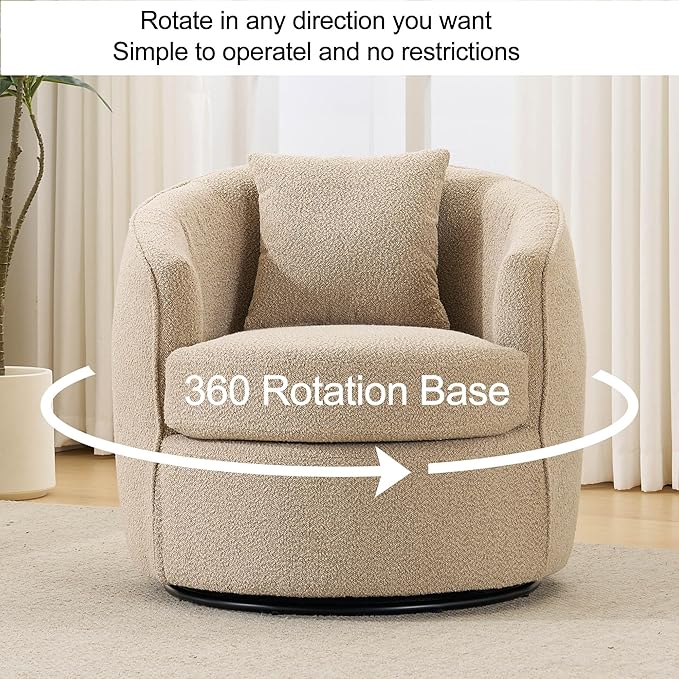 Swivel Barrel Chairs 32 Inches Wide No Assembly Round Upholstered Armchairs Accent Chairs Single Sofa Chair for Living Room (Light Brown Set of 2)
