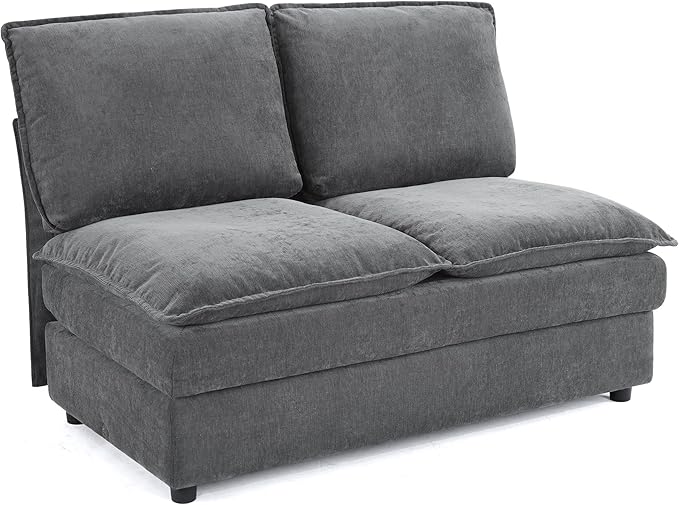 LINSY HOME 2 Seater Seat Modular for sectional Sofa Cloud Sofa Seat with Double Layers Cushions Chenille Couch for Living Room Apartment Home Theater Grey