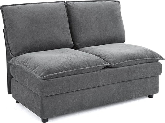 LINSY HOME 2 Seater Seat Modular for sectional Sofa Cloud Sofa Seat with Double Layers Cushions Chenille Couch for Living Room Apartment Home Theater Grey
