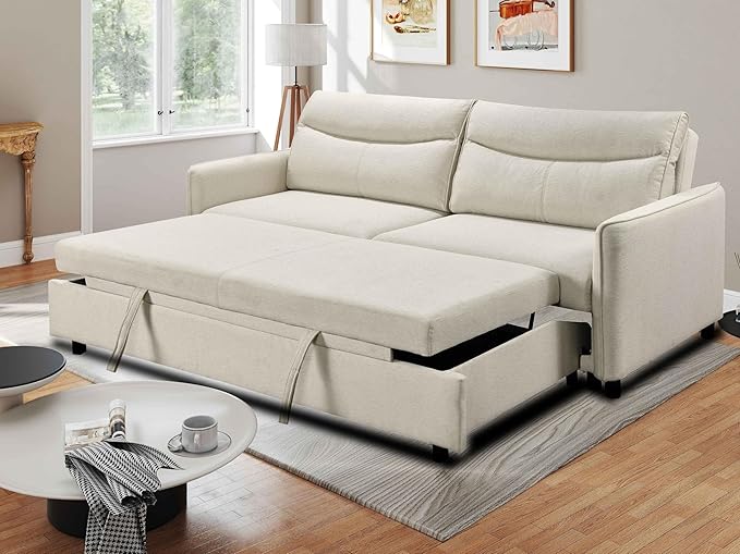 THSUPER 87'' King Size Pull Out Couch Bed Convertible King Sleeper Sofa for Small Space Comfy RV Sleeper Couch That Turns into Bed (Beige)