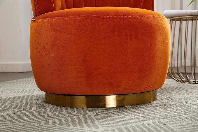 TTK Swivel Barrel Chairs for Living Room Set of 2 360 Degree Comfy Modern Round Chair Velvet Gold Accent Upholstered Armchair Arm Chair Sherpa for Bedroom Club Office Nursery Silla para Sala(Orange)